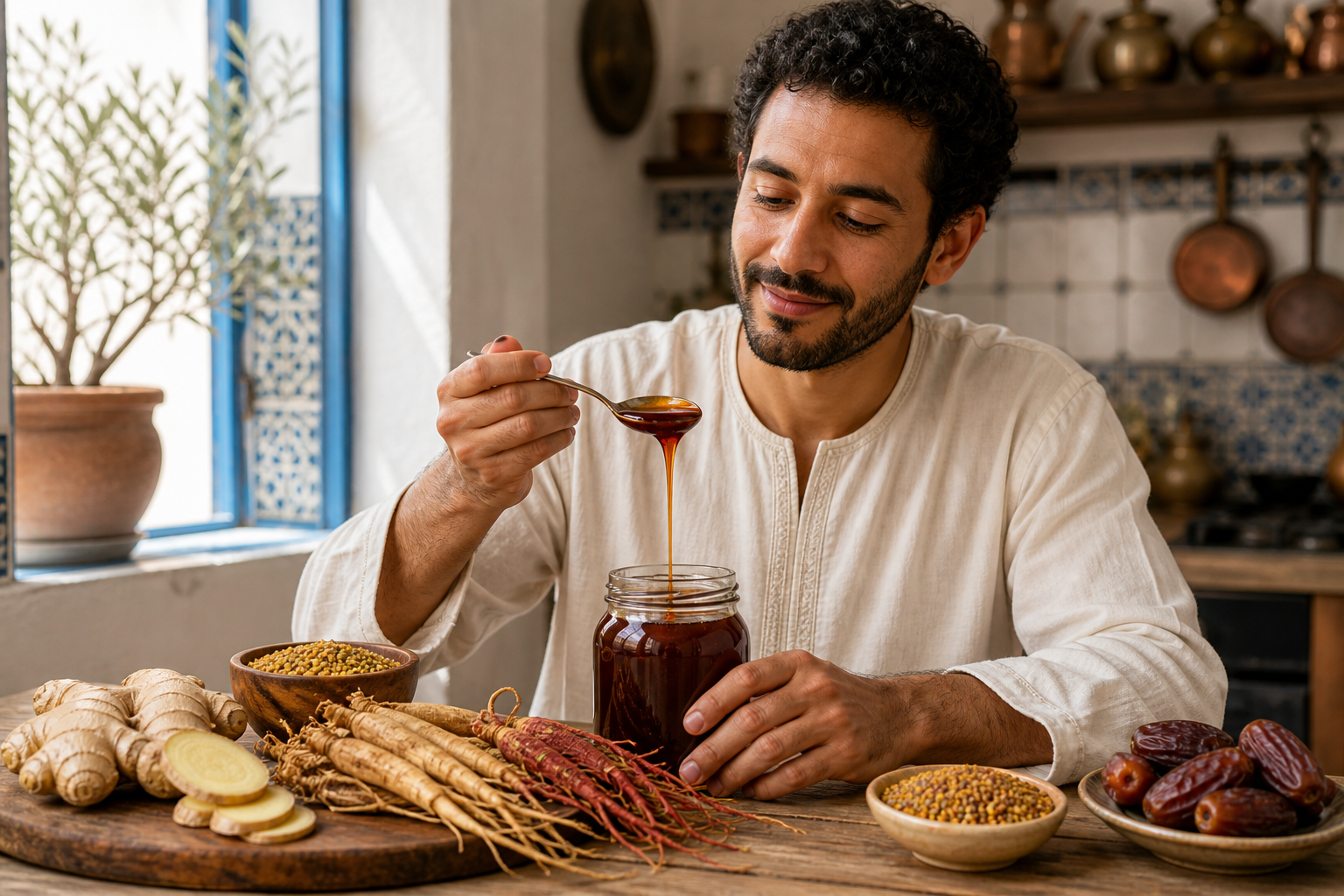 A man beginning his morning with Strength Blend
